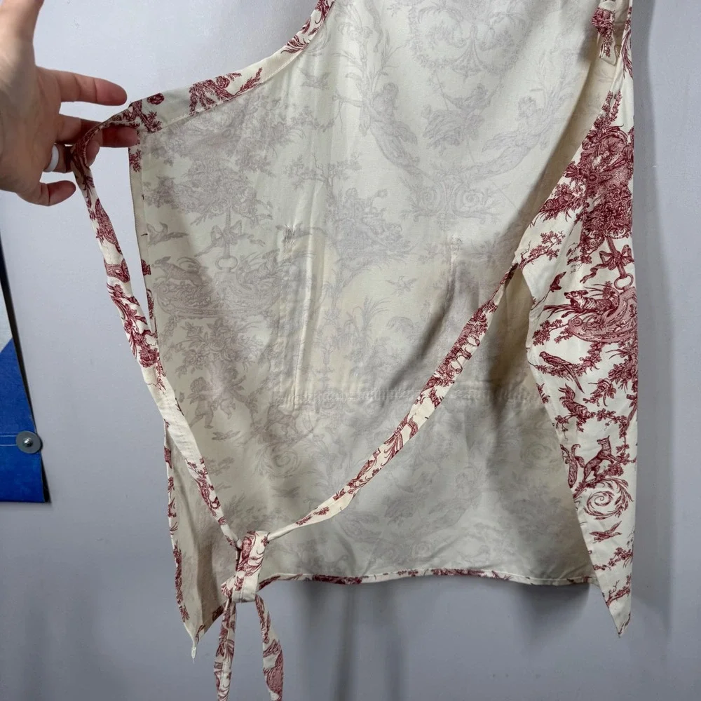 Williams Sonoma Foret Enchantee Toile Apron Red Cream Cotton Twill USA Made NWT